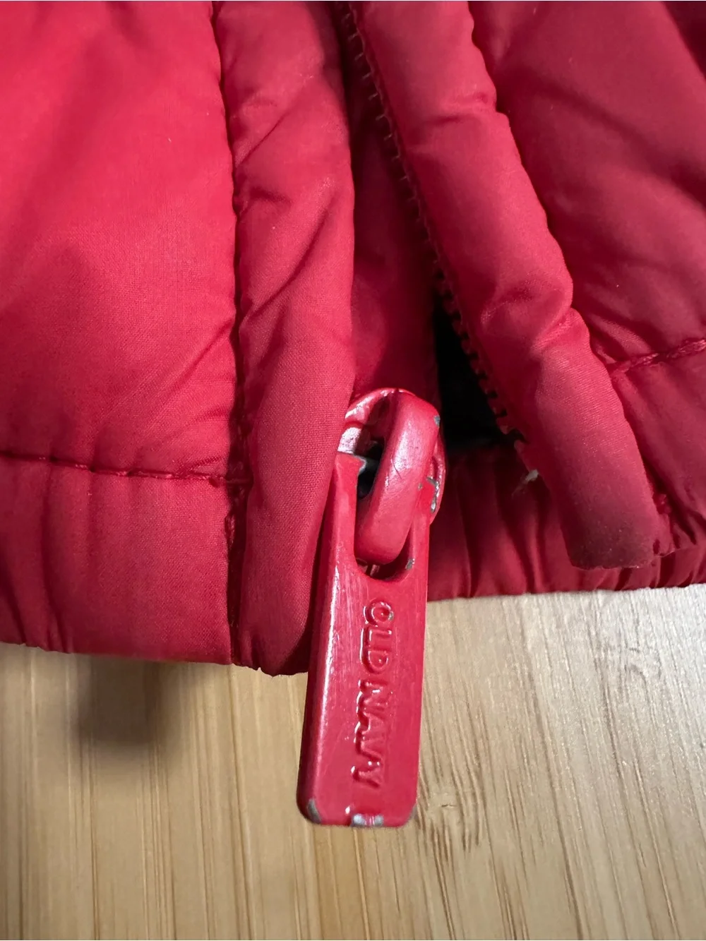 Old Navy Red Hooded Puffer Coat with Navy Lining